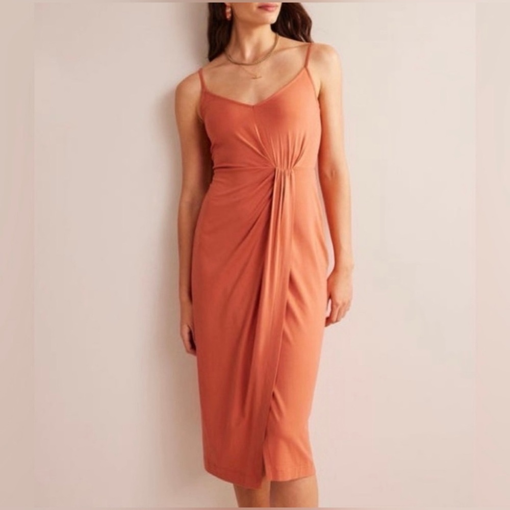 Boden Gathered Jersey Midi Wrap Dress Persimmon